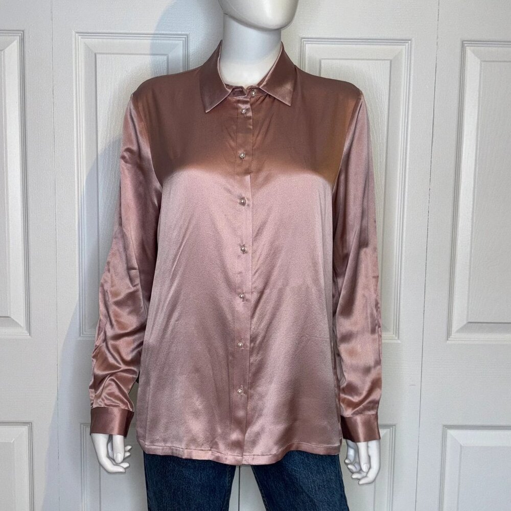 Silky Rose Pink Button-Front Blouse